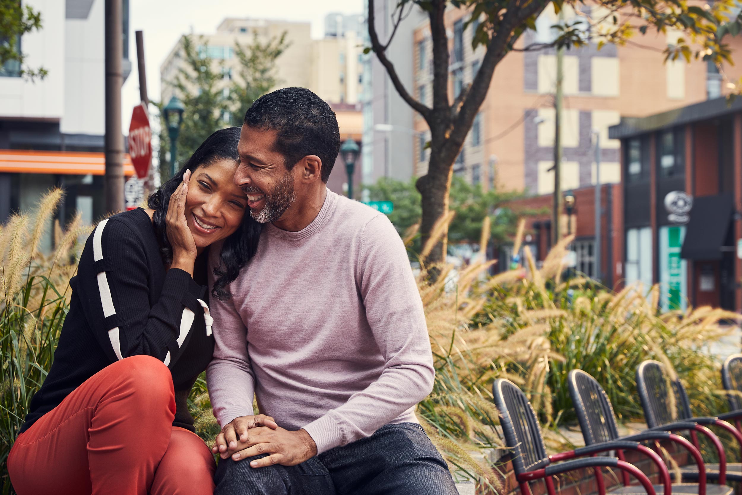 mature couple embracing in park, washington dc commercial photography