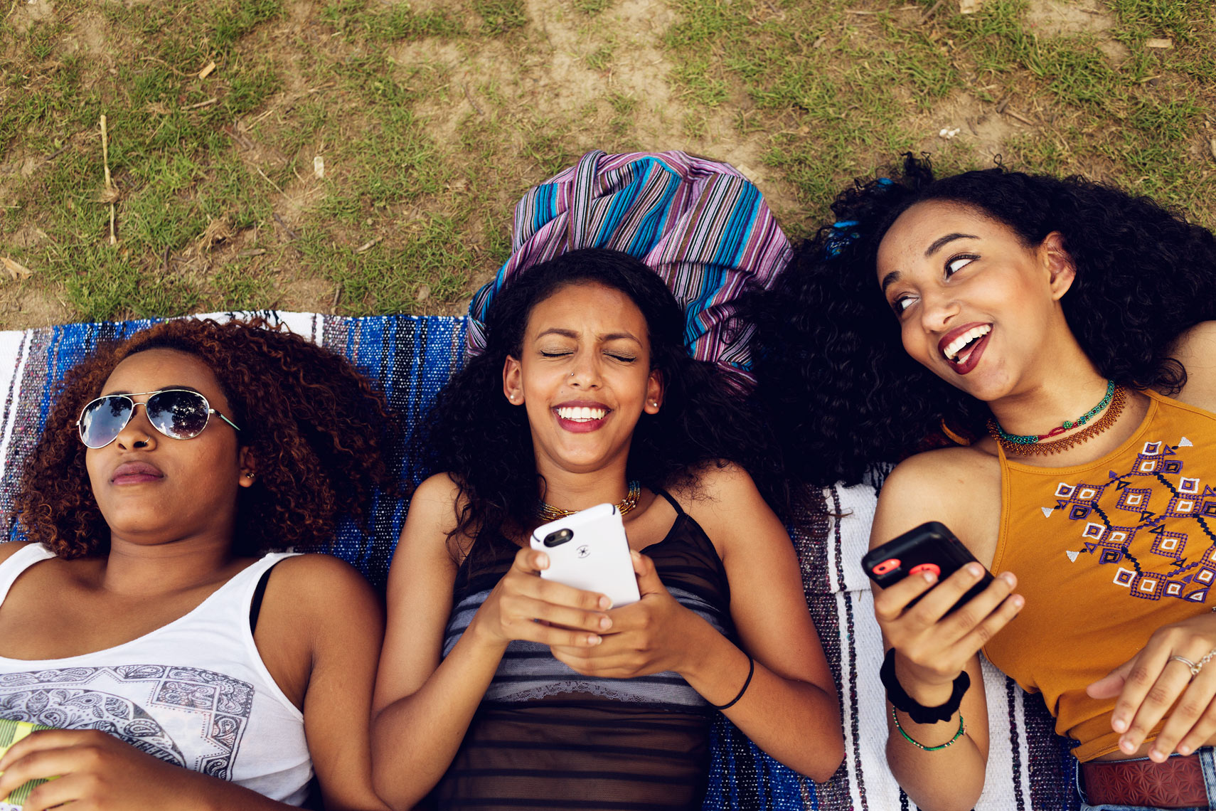 millennial women with smartphones laughing for washington dc commercial photography